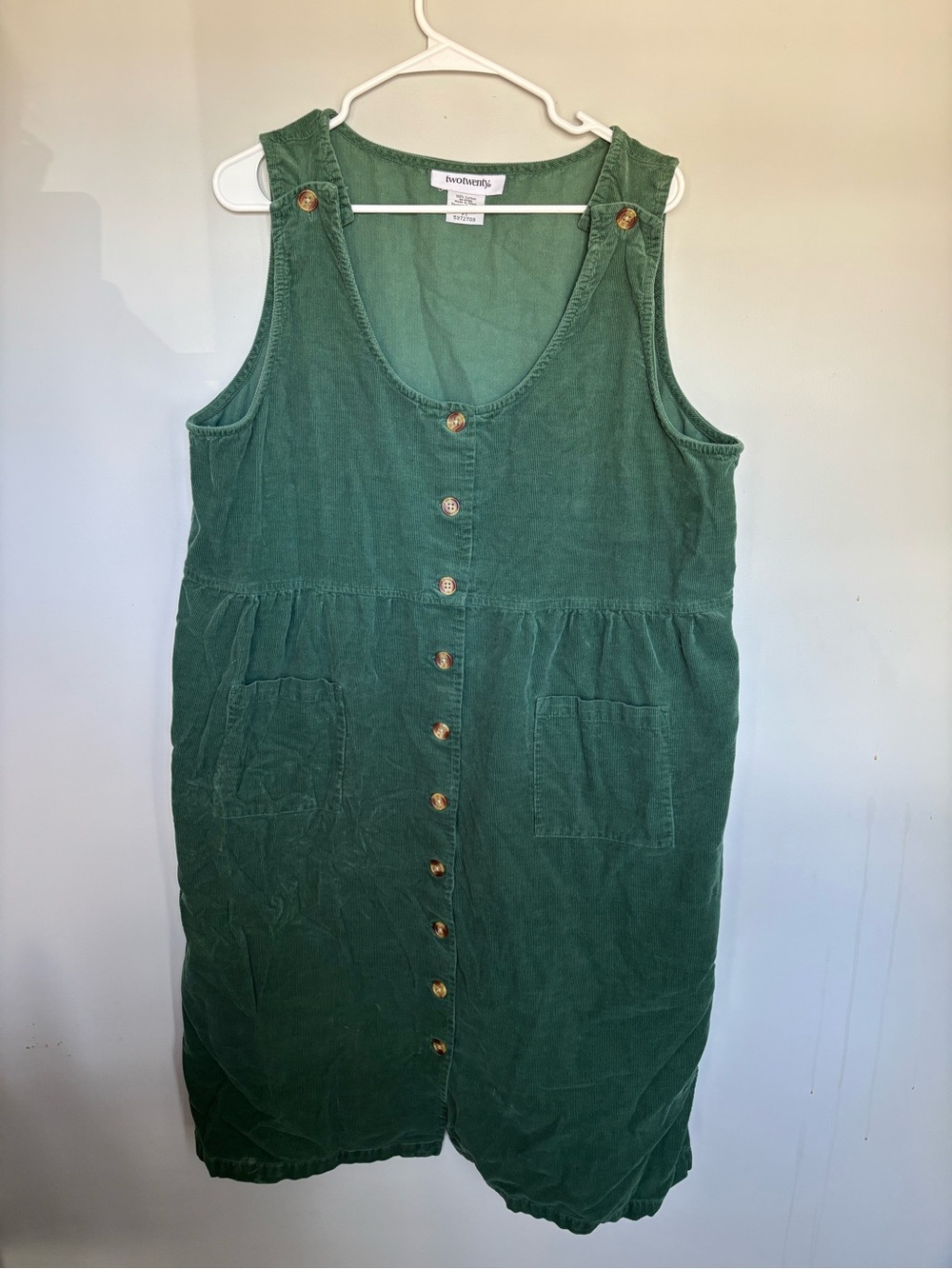 TwoTwenty Green Button-Front Corduroy Midi Dress Jumper